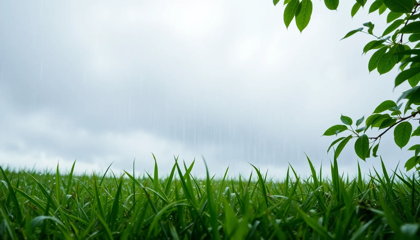 Rain falling from cloudy sky