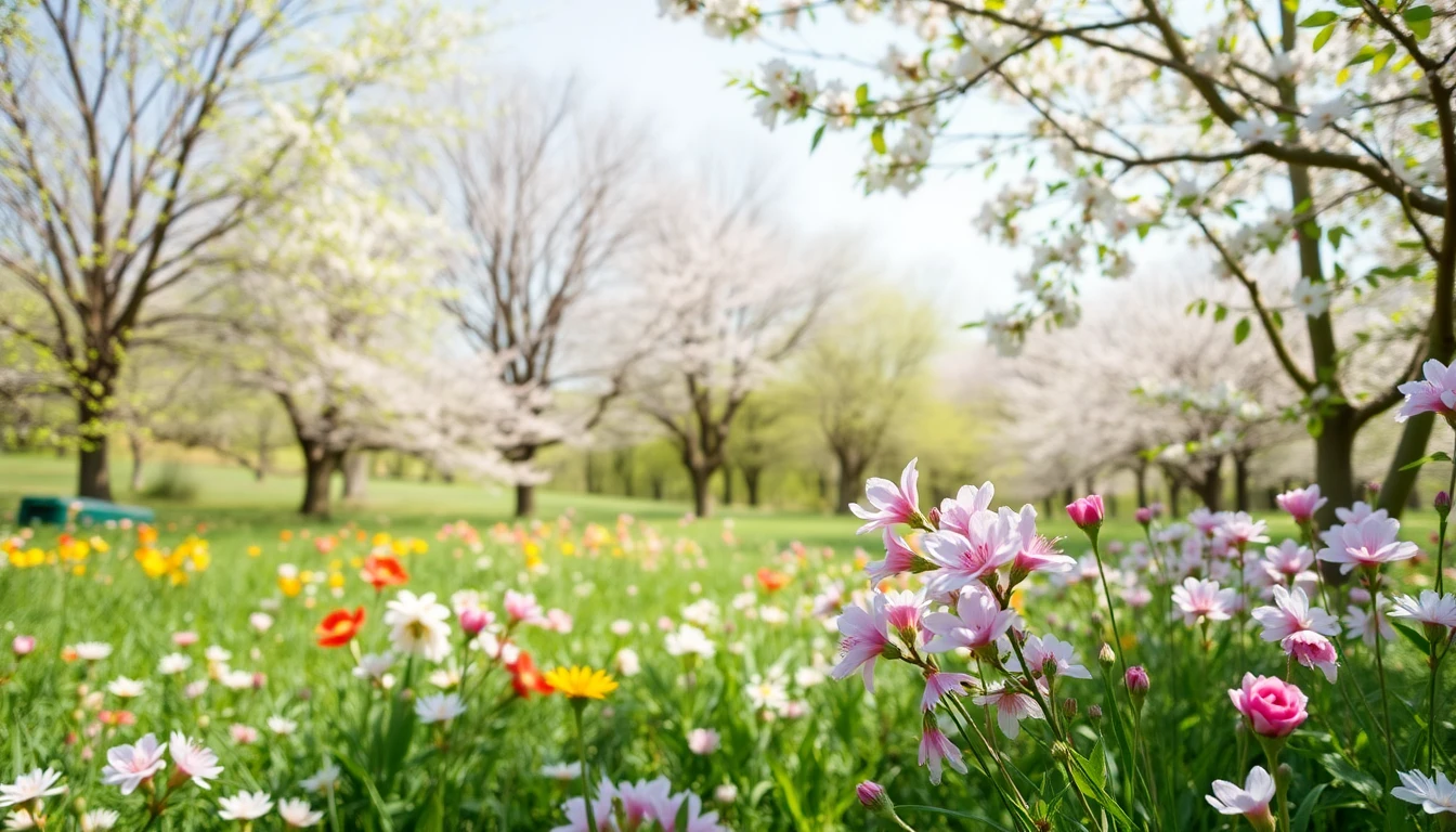 Spring landscape with blooming flowers