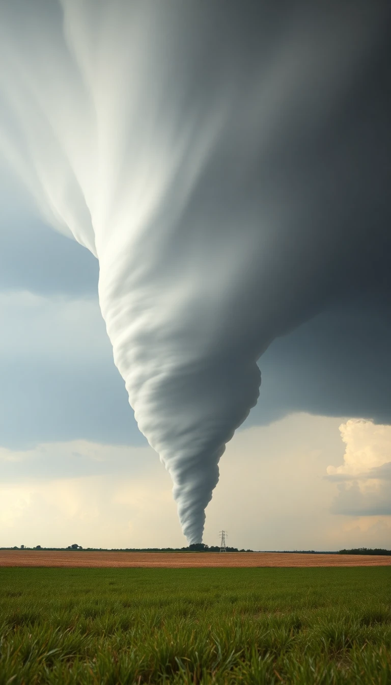 Tornado funnel cloud touching ground